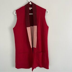 Bartolini Sz S Red Wool Cashmere Blend Open Front Cardigan Vest Pockets Italy